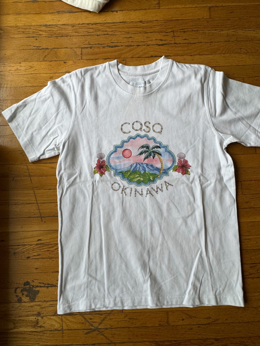 Casablanca White Short-Sleeve Graphic Tee with Multicolor Floral Accent